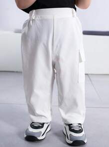 SHEIN Baby Boy Casual Elastic Waist Solid Color Pants With Pockets, Suitable For Spring And Summer - Multicolor - View 8