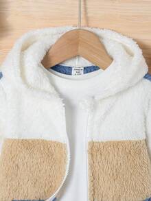 SHEIN Babyboy/Babygirl Casual Cute Colorblock Fluffy Hooded Long Sleeve Jacket, Autumn/Winter Fall - Multicolor - View 6