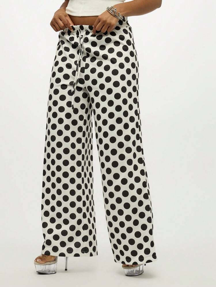 SUMWON WOMEN Wide Leg Palazzo Pants With Polka Dot Pattern
