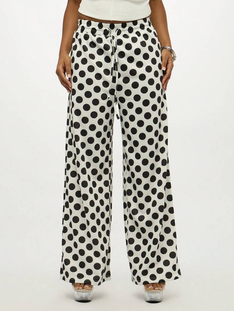 SUMWON WOMEN Wide Leg Palazzo Pants With Polka Dot Pattern