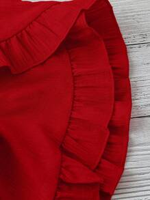 Linhara 大码纯色短袖衬衫，简约时尚，适合夏季 - 紅色 - 查看 5