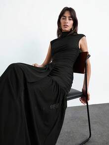 Maija Đầm lưới xếp tầng màu đen cổ tròn không tay cho nữ, Đầm công sở thường ngày thành thị cho bãi biển, lễ hội âm nhạc, Halloween, tiệc Giáng sinh, đầm cocktail thanh lịch - màu đen - Xem 1