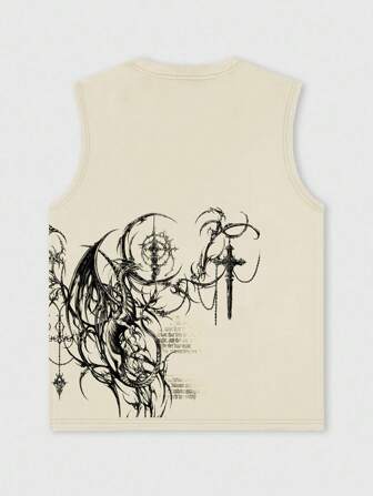 Street Life Camiseta de tirantes casual y de moda para hombres, con ilustración de estilo gótico que incluye un dragón y varios elementos abstractos, adecuada para uso diario