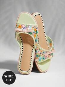 SHUZIA 宽版女式花卉缝线网眼平底凉鞋 - 彩色 - 查看 2