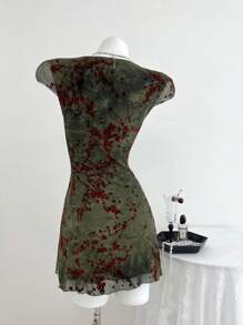 SHEIN Unity Váy ngắn tay cổ chữ V phối lưới thời trang thường ngày dành cho nữ, mùa hè - Nhiều màu - Xem 2