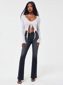 NYA SZN 低腰前拉链修身 Y2K 夏季牛仔裤，音乐节优雅假期春假早午餐弹力俱乐部牛仔裤休闲 - 黑色 - 查看 7