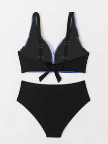 Swim Lushoire 女士条纹交叉前开性感比基尼两件套泳衣套装，适合夏季海滩 - 彩色 - 查看 4