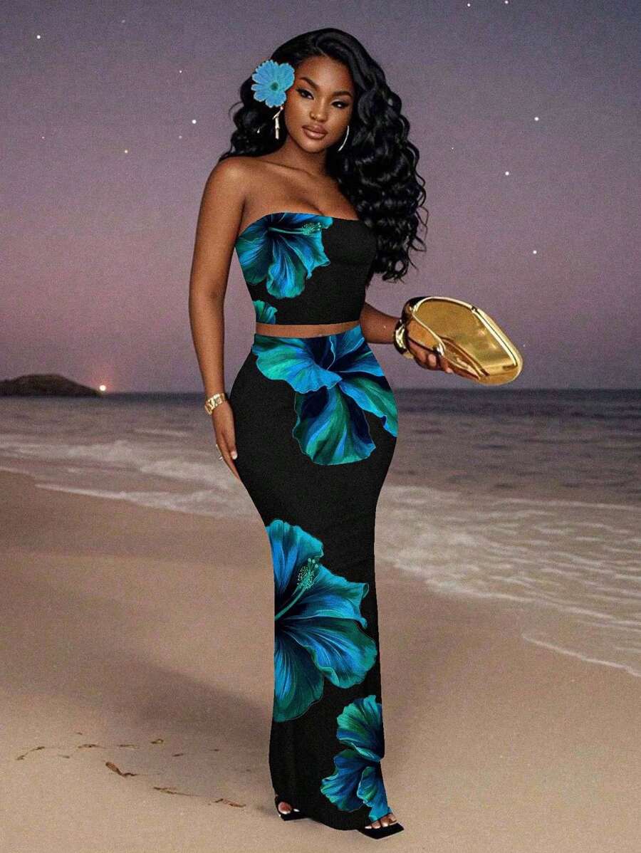 Slaydiva 2025 Ensemble débardeur et short à imprimé floral minimaliste casual pour le printemps/été, convient pour les vacances, les fêtes et la campagne