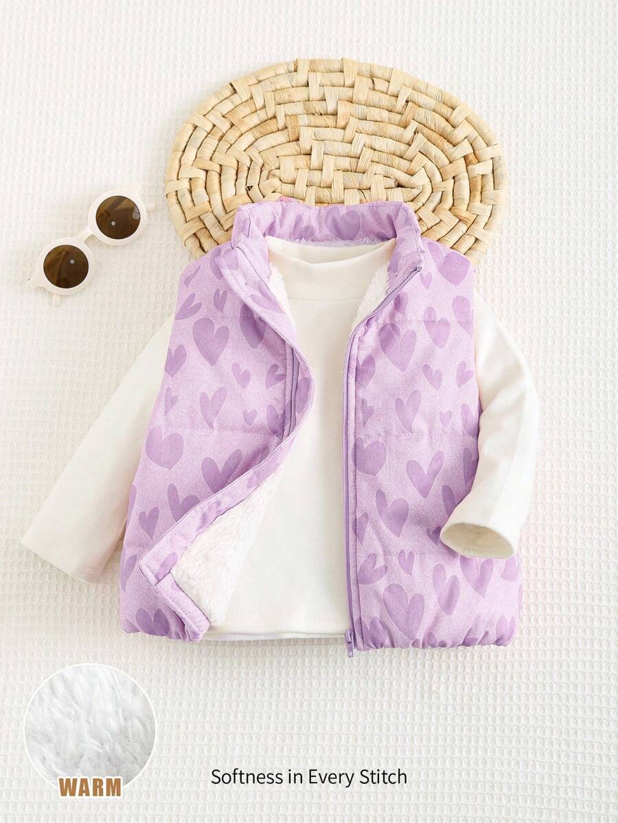 Cozy Pixies 女婴心形图案羊毛厚无袖背心，百搭舒适