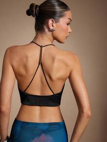 Hauture GOLD BAR TRIM HALTER BRA TOP WITH ZIPPER - Black - View 1