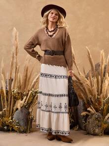 Bóhologie 女式柔软针织 V 领毛衣，带闪亮水钻细节 - 驼棕色、套头衫、毛衣、冬装、秋季、秋装、上衣 - 摩卡棕 - 查看 5