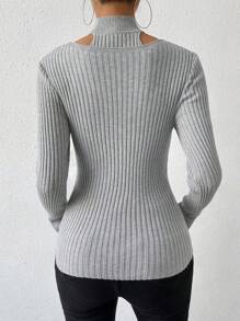 Chiquease 镂空环绕交叉罗纹针织毛衣、长袖上衣