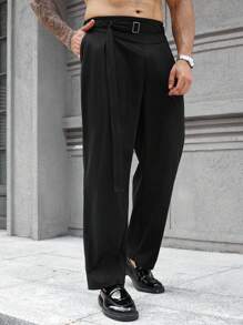 Manfinity Homme 大码男士休闲日常通勤斜口袋直筒裤，秋季