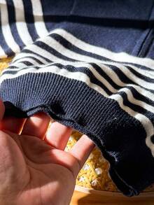 SHEIN 2pcs/Set Baby Boy/Girl Casual Sports Chic Gentleman College Style All-Match Versatile Stand Collar Half-Zip Striped Sweater & White Knit Pants Set Baby Boy Sweater Set Baby Boy Outfit Dark Blue Baby Boy Outfit Baby Boy Striped Sweater Fall Winter - Multicolor - View 6