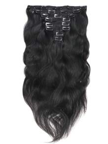 8 piezas de extensiones de cabello humano virgen negro natural de onda suelta con clips, extensiones de cabello con clips, extensiones de cabello de trama de onda corporal, extensiones de cabello con clips - Natural Black - Ver 4