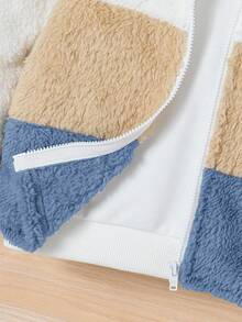 SHEIN Babyboy/Babygirl Casual Cute Colorblock Fluffy Hooded Long Sleeve Jacket, Autumn/Winter Fall - Multicolor - View 13
