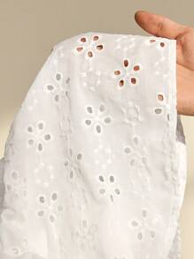 Chiquease Pantalones cortos casuales con cordón en la cintura, bordados en blanco para mujer, primavera/verano - Blanco - Ver 7