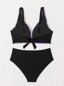 Swim Lushoire Contrast Color Bikini Swimwear For Summer Beach Vacation - Purple - View 4