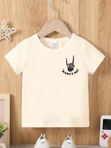 Baby Boy Casual Fashionable Creative Cartoon Cute Ghost Face Skeleton Hand Gesture Funny Letter Slogan Graphic Print Casual Basic Short Sleeve T-Shirt, Summer
