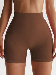 Easithlete 无缝高弹力运动短裤，适合瑜伽和运动女士运动短裤、健身短裤、骑行短裤 - 咖啡棕 - 查看 5