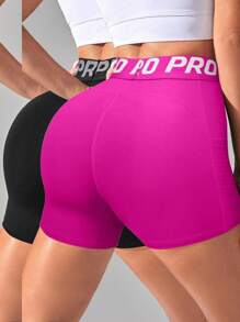 Gameset SHEIN Sport Quần short thể thao tập yoga đa năng, thường ngày, cạp chun dệt chữ - Nhiều màu - Xem 2