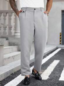 Manfinity CasualCool Pantaloni casual a vita alta da uomo taglio affusolato, colore tinta unita, autunno - Grigio Chiaro - Visualizzare 5