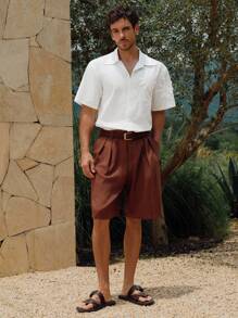 Manfinity BRENVOR 男士白色夏季休闲外出3D刺绣插肩短袖衬衫 - 白色 - 查看 5