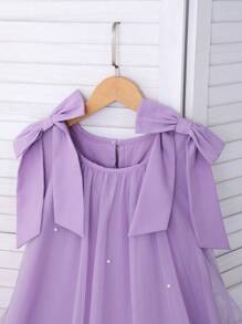 Váy lưới đính ngọc trai họa tiết hoa nhún bèo thanh lịch dành cho bé gái - Màu tím - Xem 4