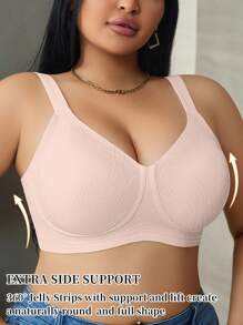 NudeFit 1pc Plus Size Wireless Seamless Bra Plus Size Bra Support Bras For Women Full Coverage Big Size Bra For Women Full Coverage Bra Shapewear Bra, Lift - Pink - View 1