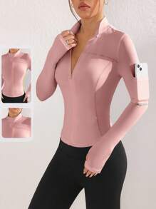 Gameset SHEIN Sport 纯色反光条纹口袋修身运动夹克
