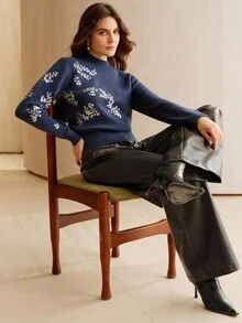 Anewsta Áo len chui đầu dệt kim ánh kim, thích hợp cho mùa thu, đông, năm mới, thanh lịch, sang trọng, phong cách, giáng sinh, đi chơi, quần áo mùa đông ấm áp cho phụ nữ - màu đen - Xem 6
