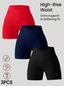 SHEIN Velisys Pantalones cortos de yoga de cintura cruzada sin costuras de alta eity - Multicolor - Ver 3