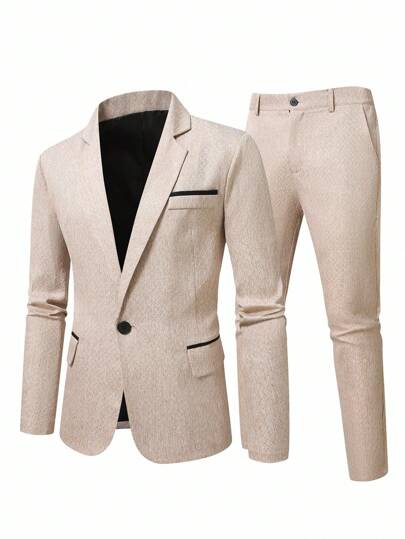 Calvornis Plusstorlek herrkostym med enkelknäppt kavaj och byxor, casual pendling, hackat slag