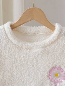 2 piezas Conjunto de pijama de niña con Top de manga larga con estampado floral rosa dulce y lindo, y pantalones, otoño/invierno