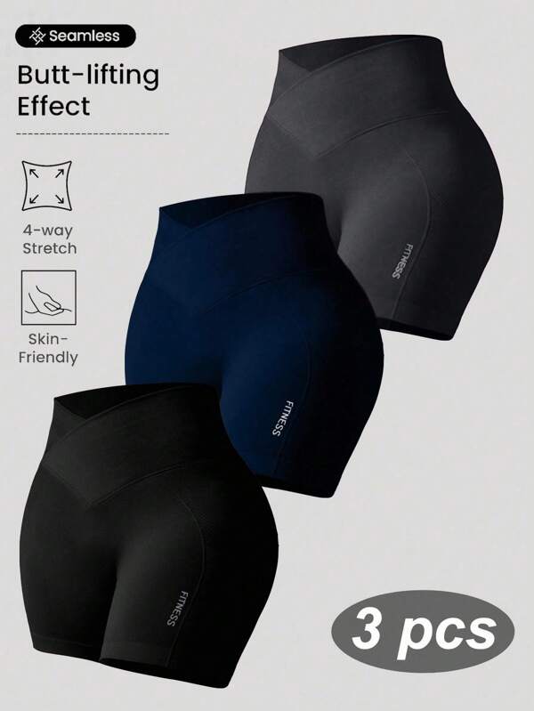 Easithlete Pantalones cortos de yoga de cintura cruzada sin costuras de alta eity