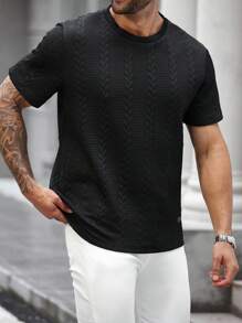 Manfinity Homme 夏季大码男士休闲纯色短袖T恤 - 黑色 - 查看 5