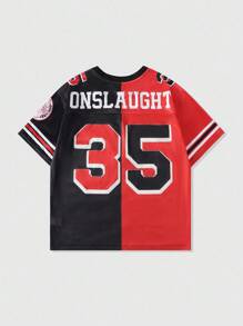 ROMWE MEN Prep Men's Mesh Patchwork Sports Short Sleeve T-Shirt, Athletic Jersey - Red - View 3