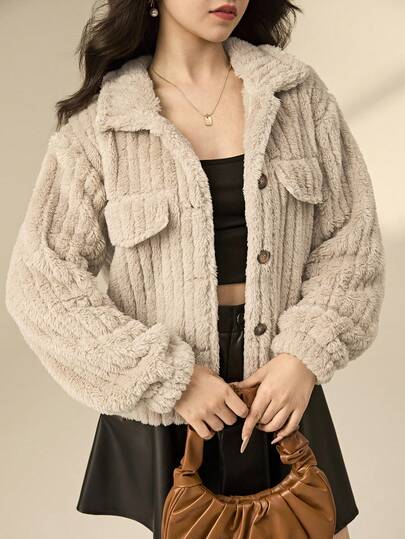 SHEIN Girls' Casual Short Stand Collar Long Sleeve Solid Color Fleece Jacket, Suitable For Daily Wear In Autumn/Winter Fall