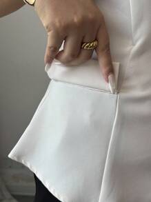 Elenzga 女士优雅简约金属扣无袖背心夹克，修身剪裁 - 杏色 - 查看 7