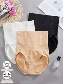 SHEIN 3pcs Women Seamless High Waist Non-Rolling Tummy Control Lingerie Butt Lifter Shaping Briefs Panties Sheath Flat Belly Slimming Waist Trainer Body Shaper Shapewear Underwear - Multicolor - View 8