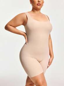 Mameluco tipo shapewear de talla grande sin mangas con tirantes anchos de unicolor