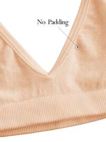 Ocili Áo ngực không đường may cho nữ, áo ngực dệt kim co giãn thoải mái không có cúp ngực - Màu be - Xem 10