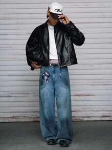 AXEPEAK Men's Contrast Collar Zip-Up Long Sleeve Jacket , Fall Winter, Grunge - Black - View 5