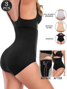 SHEIN 3pcs Women Seamless High Waist Non-Rolling Tummy Control Lingerie Butt Lifter Shaping Briefs Panties Sheath Flat Belly Slimming Waist Trainer Body Shaper Shapewear Underwear - Multicolor - View 6