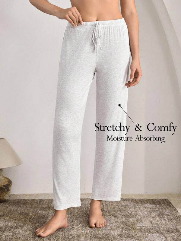 Ocili Women's Solid Color Waist Tie Loose Straight Casual Pants Sleepwear Holiday Season, Fall, Winter