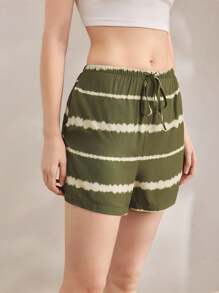 Ocili 舒适、垂坠、柔软、条纹、渐变色、简约女士睡裤 - 軍綠色 - 查看 5