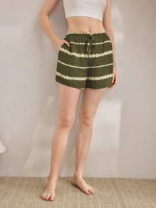 Ocili 舒适、垂坠、柔软、条纹、渐变色、简约女士睡裤 - 軍綠色 - 查看 6