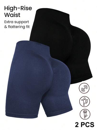 SHEIN Velisys Quần short thể thao nữ màu trơn, cạp cao, kiểu dáng thường ngày, đa năng.