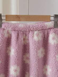 2 piezas Conjunto de pijama de niña con Top de manga larga con estampado floral rosa dulce y lindo, y pantalones, otoño/invierno