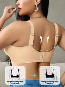 DesireSculpt 加大码杏色聚拢文胸，露背设计，休闲舒适，无钢圈全罩杯文胸，提升 - 杏色 - 查看 2